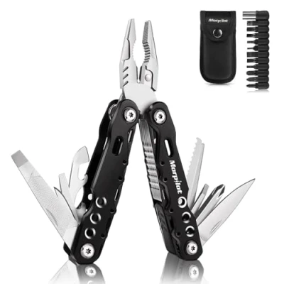 Imagen de morpilot Alicate Multiuso Multi 25 en 1, Destornilladores 11 Multifuncional de Acero Inoxidable, Anti cáida para Actividades Exteriores con Bolsa Nylon