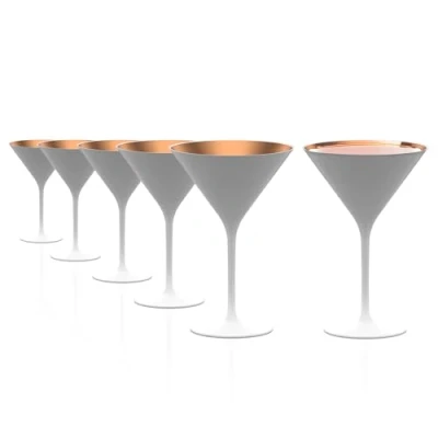 Imagen de Stölzle Lausitz Grandezza Martini Juego de 6 vasos cóctel (240 ml, color blanco mate y bronce)