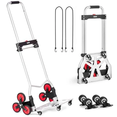 Imagen de VEVOR Carro de Escalera 118 kg Carretilla Mano Plegable para Subir Escaleras con Mango Telescópico 10 Ruedas 2 Cuerdas Elásticas Transporte, Almacén, Aeropuerto, Centro Comercial, Mudanzas