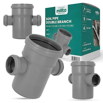 Imagen de Millto™ Tubo de desagüe doble derivación 110 x 50 45º gris sistema residuos, manguito, tubería alcantarillado, conexión para alcantarillado polipropileno
