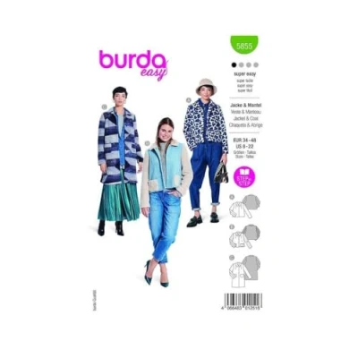 Imagen de Burda Patrón de costura 5855, chaqueta y abrigo [mujer, tallas 34 48], nivel 1 súper fácil