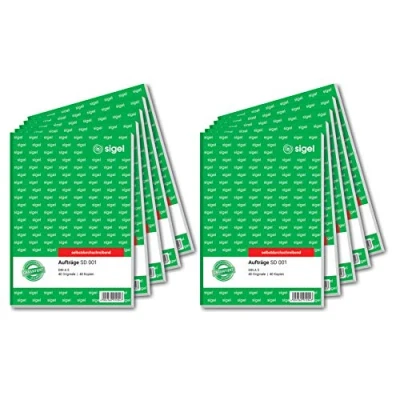 Imagen de Sigel SD001 Libreta para pedidos, papel de 2 capas, A5, x 40 hojas, autocopiante, 10 unidades (texto en alemán)