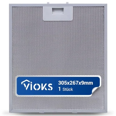 Imagen de VIOKS Filtro de campana extractora 305 x 267 9 mm repuesto para AEG 405525042/9 Elica GRI0009219A KIT0010805 grasa metal/metal Whirlpool