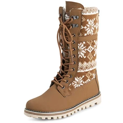 Imagen de Polar Mujer Piel Sintética Calentar Térmica Impermeable Al Aire Libre Para Caminar Nieve Invierno Suela De Goma Calf Botas bronceada Punto UK7/EU40 YC0611