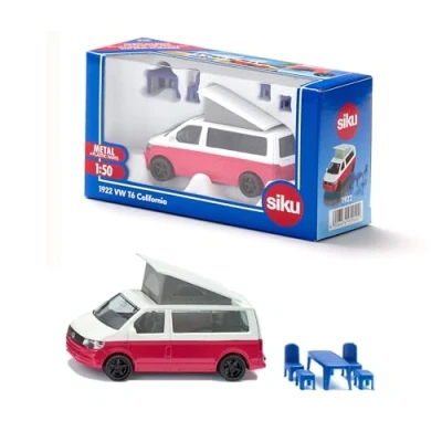 Imagen de Siku 1922, VW T6 California Camper, 1:50, Metal/Plastic, Red/White, Chairs, Stool and Folding Roof