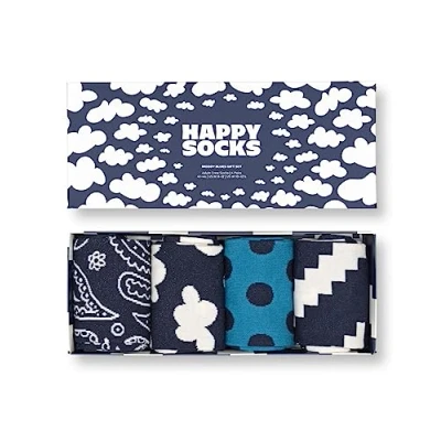 Imagen de Happy Socks 4 Pack Moody Blues, calcetines azules con dibujos para hombre y mujer, caja regalo de algodón divertidos originales talla 36 40