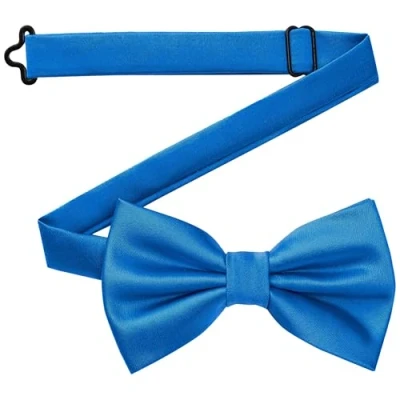 Imagen de DonDon pajarita para hombre hecha a mano con aspecto de seda 12 x 6 cm Azul