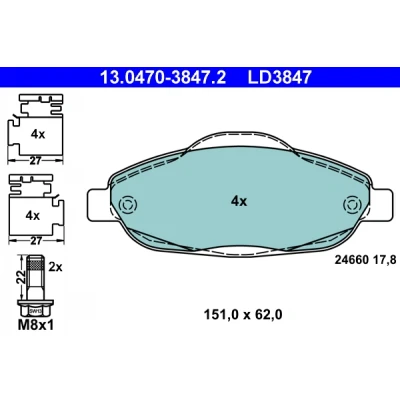 Imagen de ATE Ceramic 13.0470 3847.2 Juego de pastillas freno PEUGEOT: 3008 I, 308 I Hatchback, SW