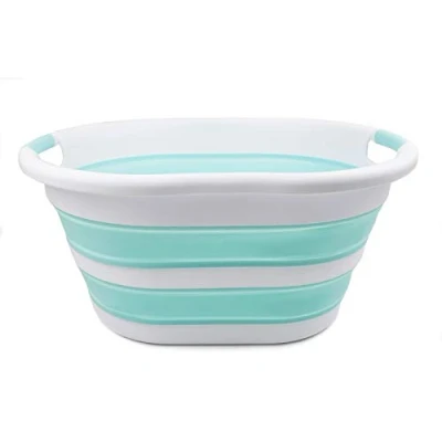 Imagen de SAMMART Cesto para la ropa de plástico plegable 36L, organizador lavandería y almacenamiento plegable, ahorra espacio, capacidad agua: 28L (1, blanco/verde)