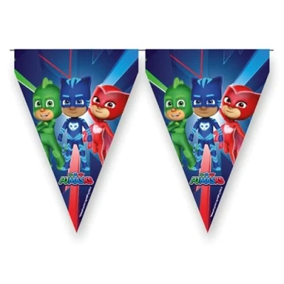 Imagen de BeenSmile, BANDERIN PJ Masks, Banderín para Niños, Decoración Cumpleaños Infantil, Artículos de Fiesta, Celebración y Aniversario, 1 Unidades, 3 M