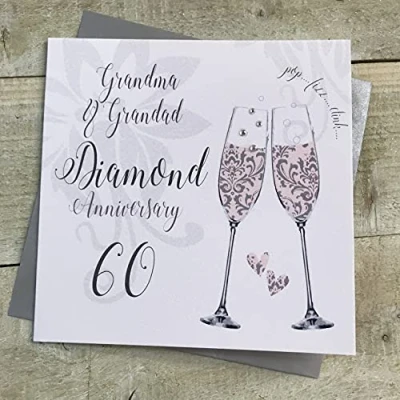 Imagen de White Cotton Cards Tarjeta de felicitación aniversario diamante para abuela y abuelo 60 pulgadas, hecha a mano, 16 cm x cm, color blanco/crema, blanco crema