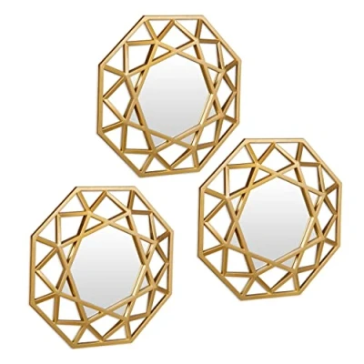 Imagen de Relaxdays Espejos de Pared en Set 3 Diseño Diamante, Decorativos, Salón, Pasillo, 25 x cm, Marcos Plástico, Dorado, 2 cm Aprox