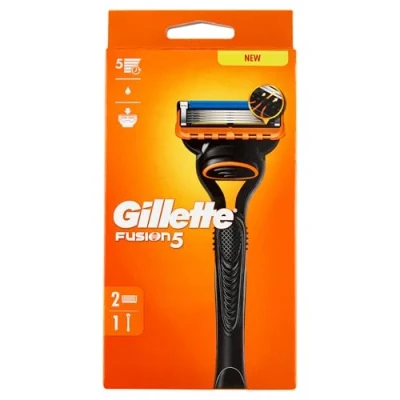 Imagen de Gillette Afeitadora para hombre Fusion5, mango y 2 cartuchos de 5 hojas, hoja precisión zonas difíciles, cinta lubricante un deslizamiento fluido en la cara, 1 recarga por 20 afeitados