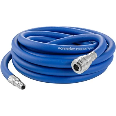 Imagen de Poppstar Manguera Compresor Aire 5m (PVC híbrido con tejido, diámetro interior 9,2mm acoplamiento rápido y conector de manguera), hasta 20 bar, azul