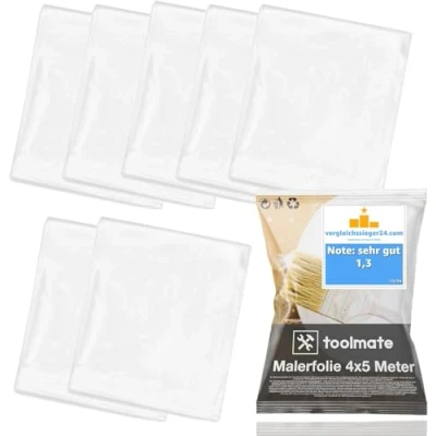 Imagen de 6 láminas protectoras de pintor, transparentes, 4 x 5 metros, lona pintura/lona, ideal para mudanzas y renovaciones