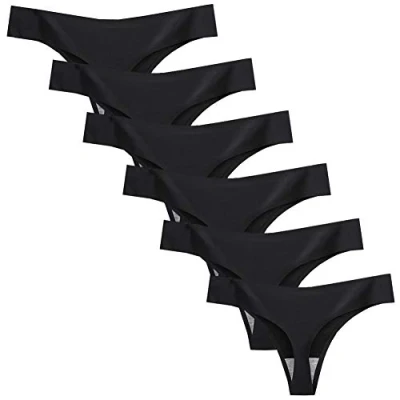 Imagen de Nightease Ropa Interior Tanga de Seda Hielo para Mujeres Paquete 6 Sin Costura Bragas (M, Negro)