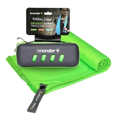Imagen de 4Monster toalla de microfibra con funda transporte, viaje superabsorbente, secado rápido, camping, ideal para gimnasio, playa, natación, verde, 24*48&quot;/60*120cm