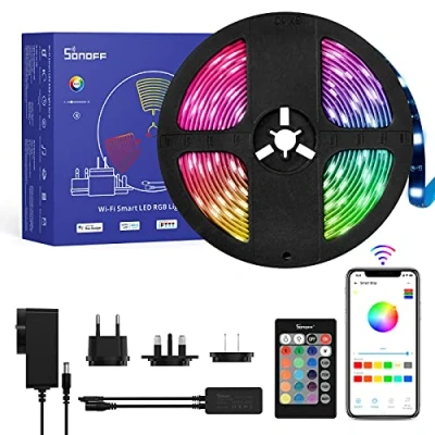 Imagen de SONOFF L2 Tiras LED 5M,RGB Tira de Luces Inteligente Regulable, ,Control Bluetooth, A Prueba Agua IP65. Habitacion Funciona con Alexa, Google Asistente y App.
