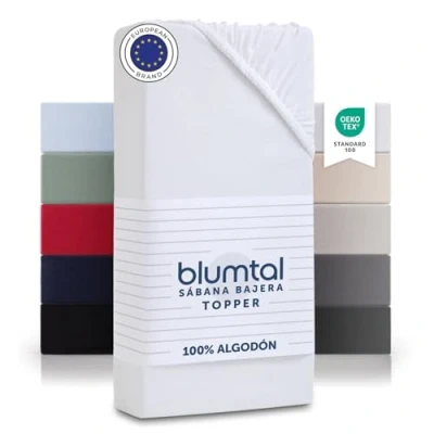 Imagen de Blumtal sabana bajera 180x200 algodon Jersey sabanas bajeras de 100% sujeta certificada OEKO TEX cama ajustables blanco