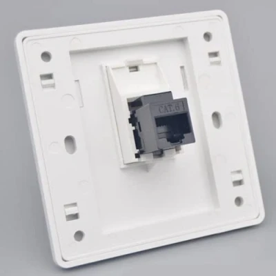 Imagen de placa de pared Ethernet, salida RJ45 Cat6 hembra a hembra, enchufe red Gigabit doble paso, frontal LAN, conector Keystone recto Internet, 86 x mm (LAN 1)