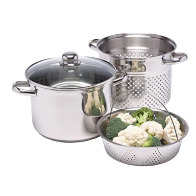 Imagen de KitchenCraft World of Flavors Olla para Pasta con Colador y Cesta Verduras al Vapor en Caja de Regalo, Apta Inducción, Acero Inoxidable, 4 Litros