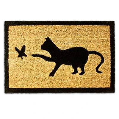 Imagen de Relaxdays 0 Felpudo Diseño Gato, Alfombrilla Entrada de Coco y PVC, Alfombra 40x60 cm Antideslizante, Color Natural/Negro, Caucho, 40 x 60