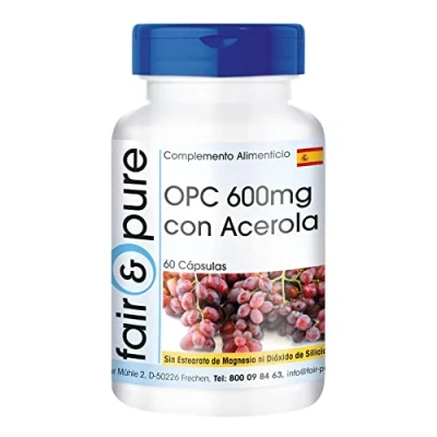 Imagen de Fair &amp; Pure® OPC 600mg con Acerola en Cápsulas Vegano Extracto de Semilla Uva vitamina C Alta pureza 60