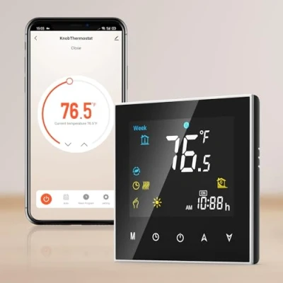 Imagen de Hombasing Termostato Calefaccion WiFi, Digital Programable con Cuatro Funciones, Apto para calderas de Gas/Agua, Control táctil/App/Voz, Compatible Alexa y Google Assistant