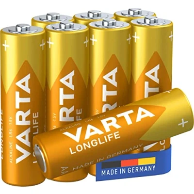 Imagen de VARTA Pilas AA, paquete de 8, Longlife, Alcalinas, 1,5V, aptas para mandos a distancia, despertadores, radios, relojes pared, Made in Germany