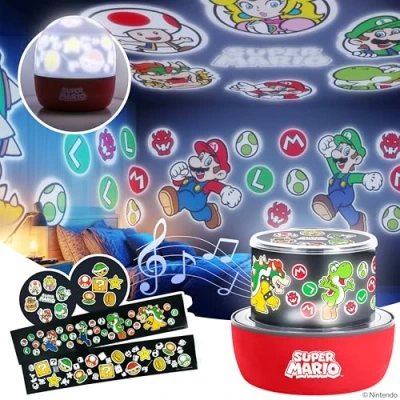 Imagen de Paladone Super Mario Lámpara de proyección con licencia oficial Nintendo escenas intercambiables e iluminación estado ánimo, 3 modos luz, decoración sala juegos