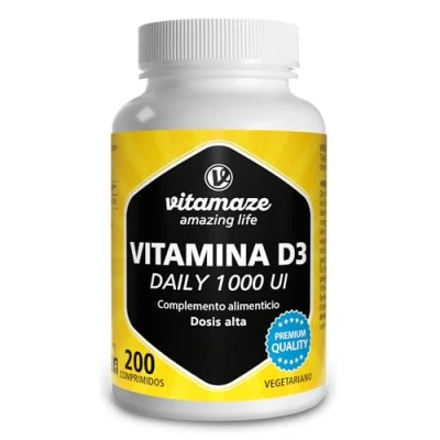 Imagen de Vitamaze® Vitamina D3 1000 UI Alta Dosis, 200 Tabletas (Suministro para 6+ Meses) Vitamin D Mujer y Hombre, Suplemento sin Aditivos Innecesarios. Calidad Alemana.