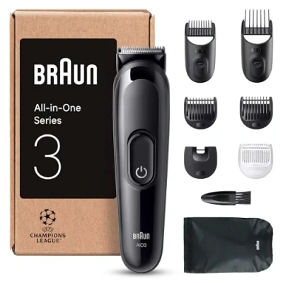 Imagen de Braun Todo En Uno Series 3 AIO3545, Kit De Styling 8en1, Lámina Afilada, 14 Longitudes, Negro