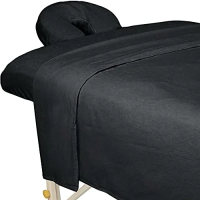 Imagen de ForPro Juego de sábanas masaje premium franela 3 piezas para mesas masaje, incluye sábana encimera, bajera ajustable y funda apoyo facial, color negro
