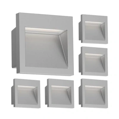 Imagen de ledscom.de 6 LED aplique empotrable NOLA, downlight para exteriores, IP54, gris mate, 90 x 90mm, blanco cálido