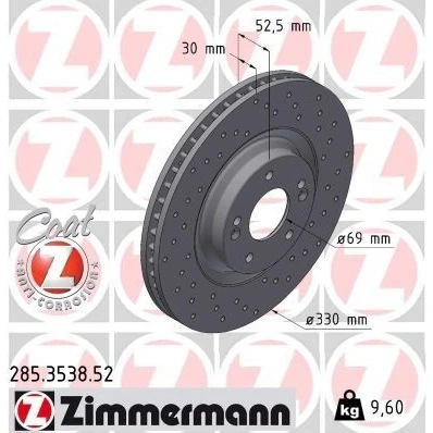 Imagen de ZIMMERMANN Disco de freno HYUNDAI: i30 III Hatchback, Fastback 285.3538.52 51712S0000 Discos freno,