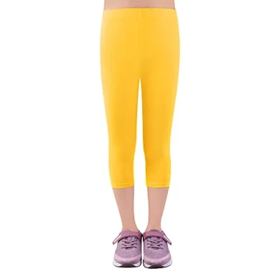Imagen de L&amp;K II Niños niñas Leggings 3/4 Pantalones Capri Hechos de algodón Ropa Escolar 110 2723 Amarillo