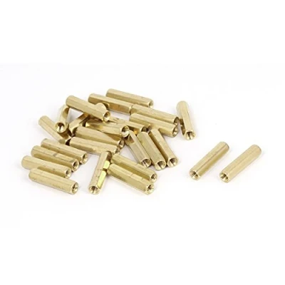 Imagen de sourcing map M4 x 25mm Hembra Roscado Latón Hexagonal Separador Pilar Espaciador Tuerca 25uds