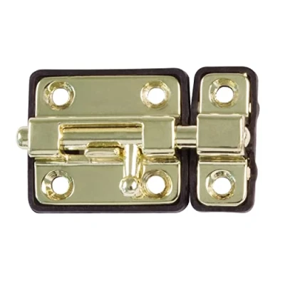 Imagen de Amig Pasador De Sobreponer Para Puertas Mod.383 54 x 36 mm Pestillo Seguridad con Base Plástico Cierre Horizontal Acero Latonado Incluye Tirafondos