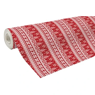 Imagen de Clairefontaine 201341C Una bobina de Papel regalo alianza 60 g Formato 50 x 0,70 m Diseño árbol blanco, fondo rojo, Navidad Embalaje regalo, para embalajes profesionales