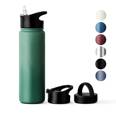 Imagen de Vinsun Botella de Agua Acero Inoxidable 750ml 3 Tapas sin Fugas, BPA, Reutilizable Cantimplora Termica para Deporte, Colegio, Gimnasio, Bicicleta, Oficina