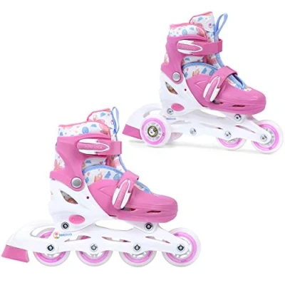 Imagen de Madivo Cottoncandy Juego de patines en línea 2 1 para niñas, con triskates ajustables, ABEC 5, convertibles patines, color blanco y rosa 30 33