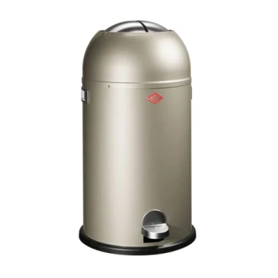 Imagen de WESCO Kickmaster Cubo de basura (chapa acero con recubrimiento en polvo, amortiguador integrado, 33 litros capacidad, ranura grande), color plateado