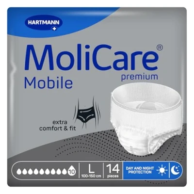 Imagen de Molicare Mobile 10 Gotas Talla L, Ropa Interior Absorbente para Mujeres y Hombres con Incontinencia Severa, Protección Contra Fugas, Respetuosa la Piel, Mejor Ajuste Corporal, 14 uds