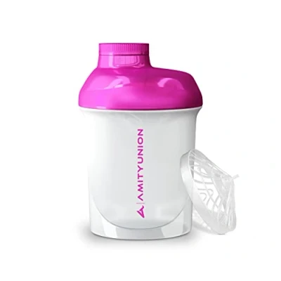 Imagen de coctelera de proteína para mujer 400 ml Deluxe a prueba fugas, Europa, 100% libre BPA con tamiz y escala batidos cremosos suero, original proteínas en rosa blanco