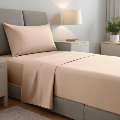 Imagen de gobedreams Juego de Sábanas 3 Piezas 90x190/200. Cama Poliéster Microfibra cepillada. Sábana Plana, Sabana Bajera Ajustable y 1 Fundas Almohada. Color Beige