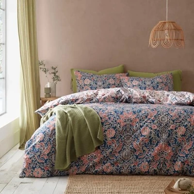 Imagen de Pineapple Elephant Keera Juego de Funda edredón Reversible con Fundas Almohada, diseño Floral, Color Azul Marino