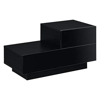 Imagen de Mesa de Noche con 2 Cajones 38 x 70 35 cm Mesita Cajón en la Parte Derecha Mesilla Armario para Almacenar Negro Alto Brillo