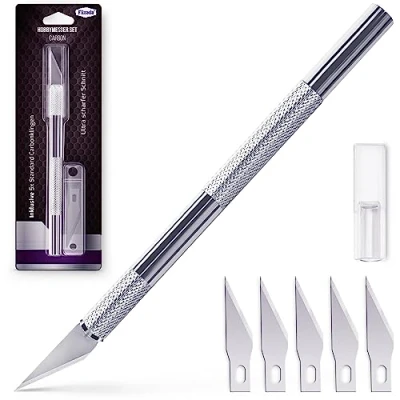 Imagen de Filzada® bisturi con 5 hojas de repuesto (estándar) manualidades/cuter precision manualidades en plata para cortar papel, modelos, fondant, telas, etc.