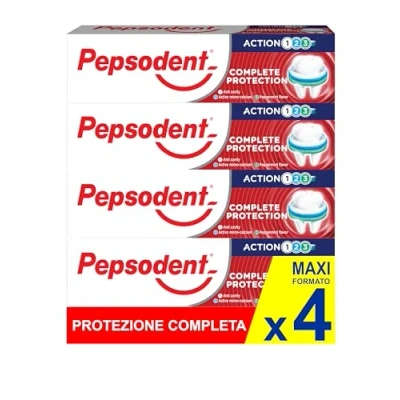 Imagen de Pepsodent Pasta de dientes protección completa con flúor y calcio para la defensa las caries todo el día, 75 ml (pack 4 x ml)