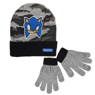 Imagen de Sonic The Hedgehog Gorro y Guantes para Niño, Conjunto de Invierno Niños, el Erizo, Accesorios Infantil Gris